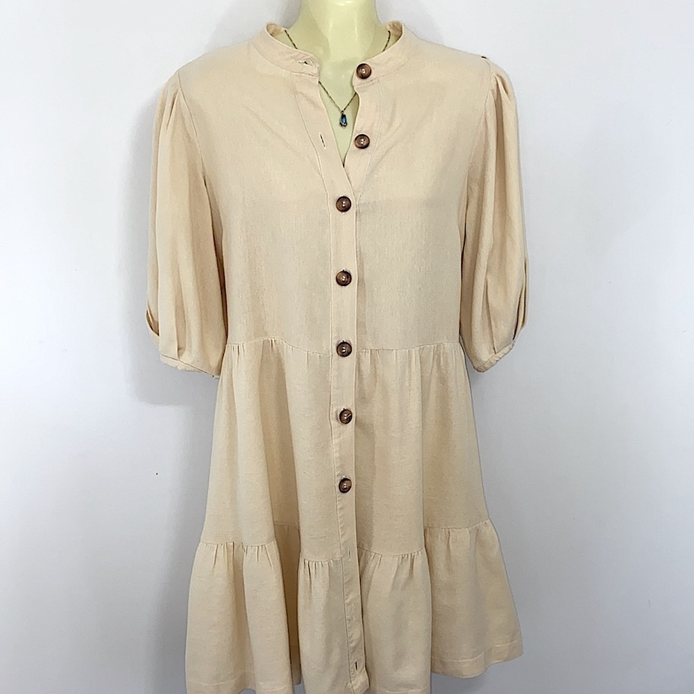 Farm Rio Dress Creme Button Down Ruffle Accents Sz Sm NWOT - Picture 5 of 7